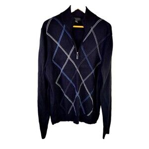 Tricots St Raphael Collection Men's L Black White Wool Knit Sweater 1/4 Zip